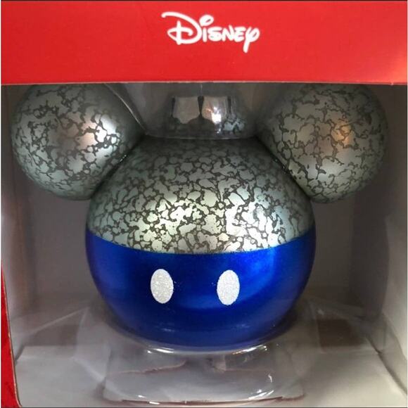 4 New Hallmark Christmas Disney Mickey Mouse Ears Glass Ornaments Black Red Blue - Picture 4 of 6